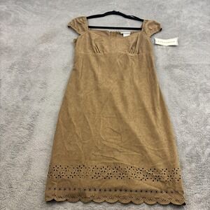 VTG Y2K Mirrors Faux‎ Suede Babydoll Mini Dress Womens L Brown Coquette Western